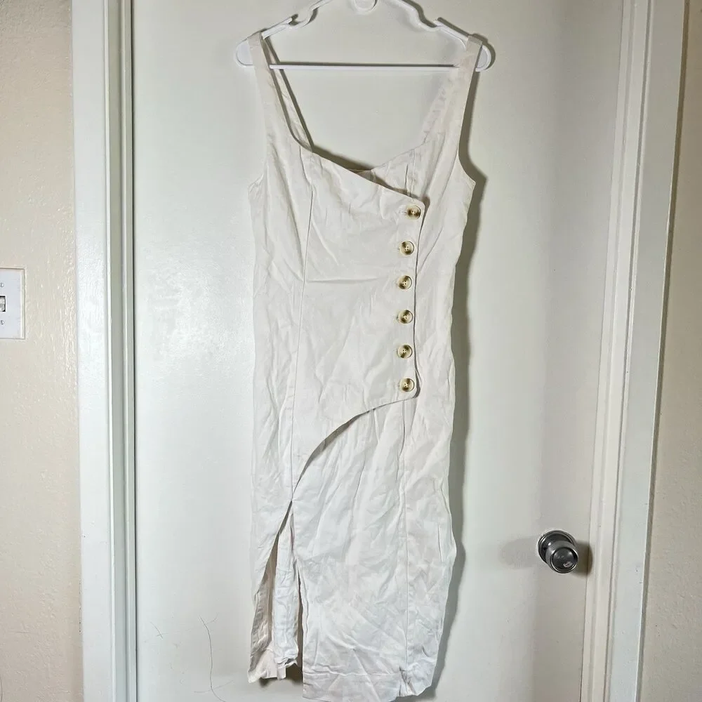 Anthropologie sleeveless square neck linen button wrap midi dress size XL - Picture 4 of 13